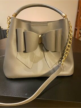 Like Dreams Grey Park Double Bowtie Satchel Crossbody Purse Bag